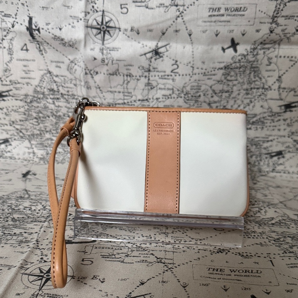Coach White and Tan Wristlet